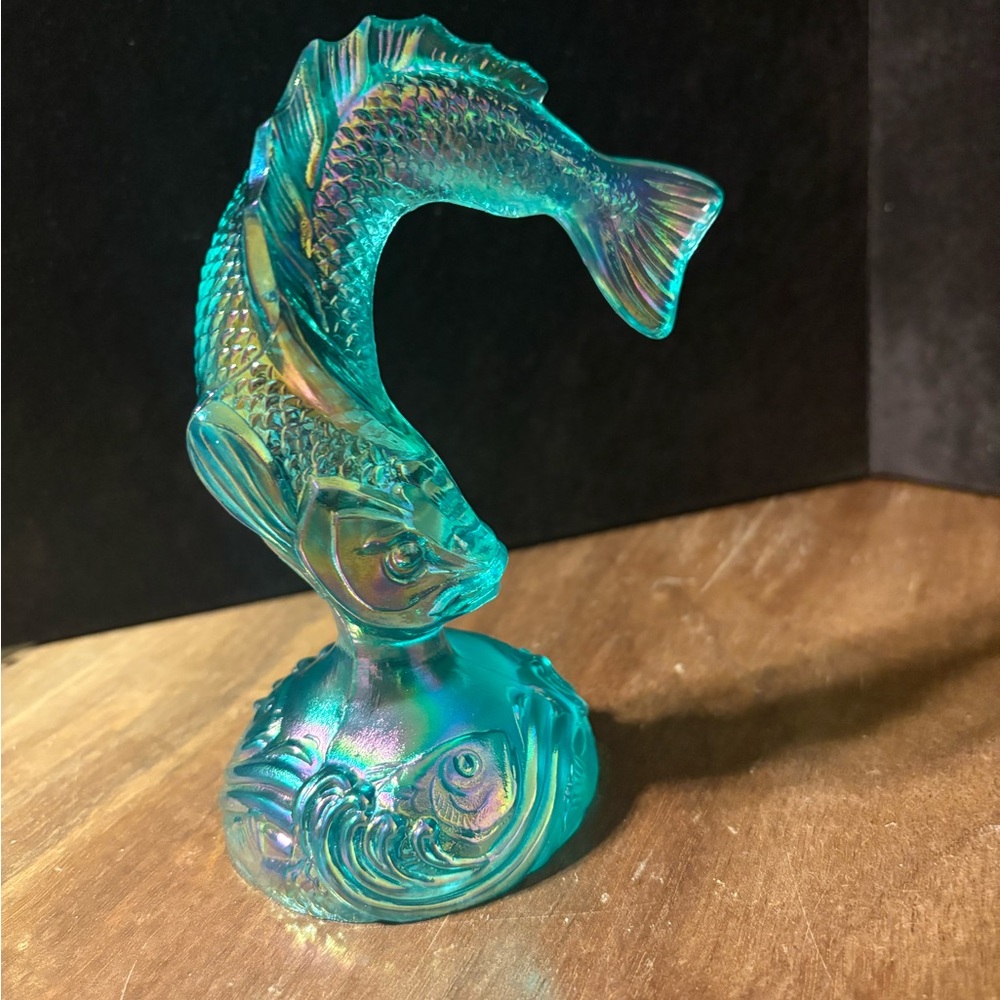 Vintage Fenton Blue Carnival Glass Fish Trout